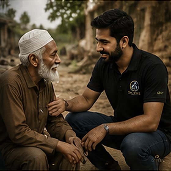 A volunteer speaking with a community elder